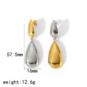 1 paio di orecchini da donna in acciaio inossidabile placcato Colore oro 18 carati, stile semplice ed elegante, con doppia goccia lucida h5 Immagine3